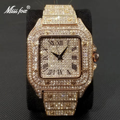 MISSFOX Ice Out Square Watch For Men